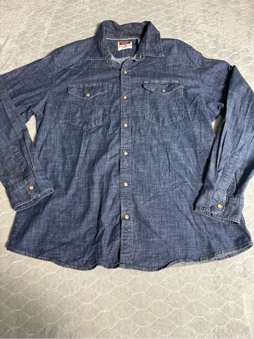 Wrangler Pearl Snap Western Denim Chambray Shirt Men’s XL Blue